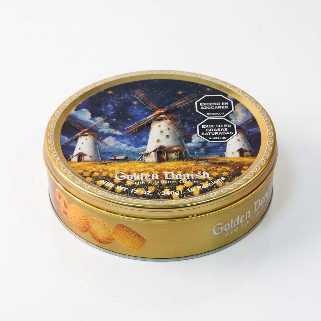 3. Golden Danish Colaciones de Mantequilla (Tipo A) 340 g, lata dorada diseño molinos de viento GOLDEN DANISH - COLACIONES DE MANTEQUILLA (TIPO A) 340G - Imagen 1